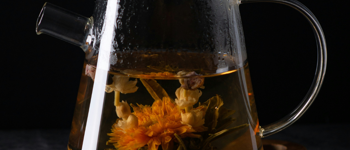 Homemade herbal tea in a carafe