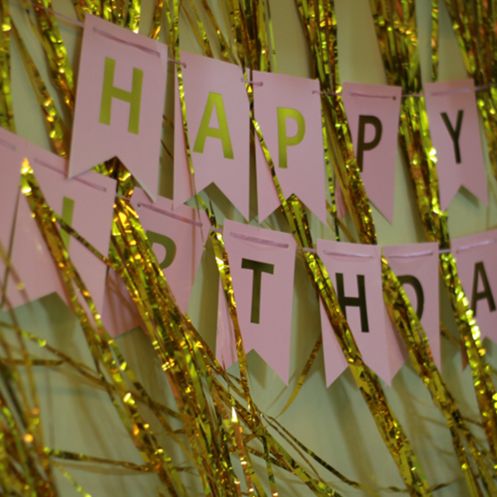 Happy Birthday" striped curtain
