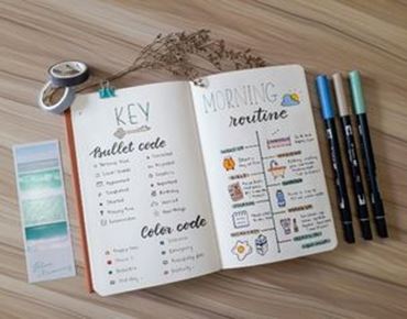 Matériel nécessaire pour créer un bullet journal avec carnet, feutres et accessoires
