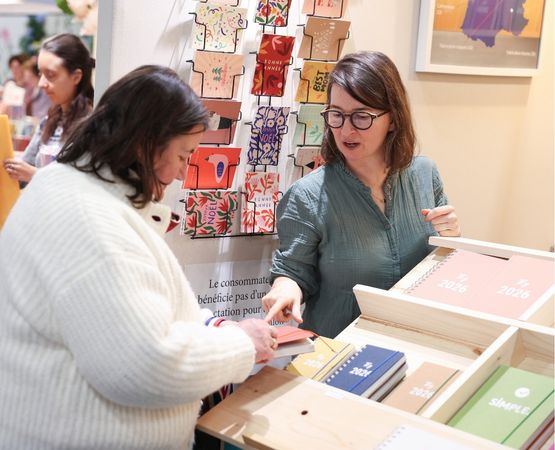 A creative stationery stall selling notebooks, cards and scrapbooking accessories.