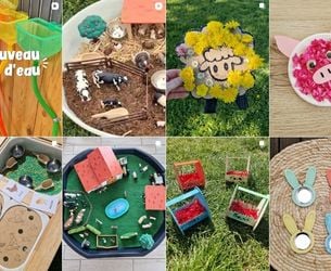 Une femme souriante montrant des cadres décoratifs colorés avec des fleurs dessinées.