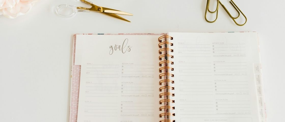 planner ouvert objectifs organisation mariage ou projet carnet goals papeterie minimaliste