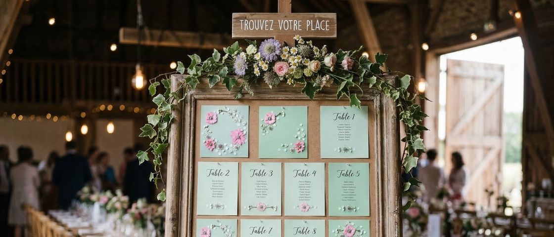 plan de table mariage champetre panneau trouvez votre place decoration fleurs et papeterie invites
