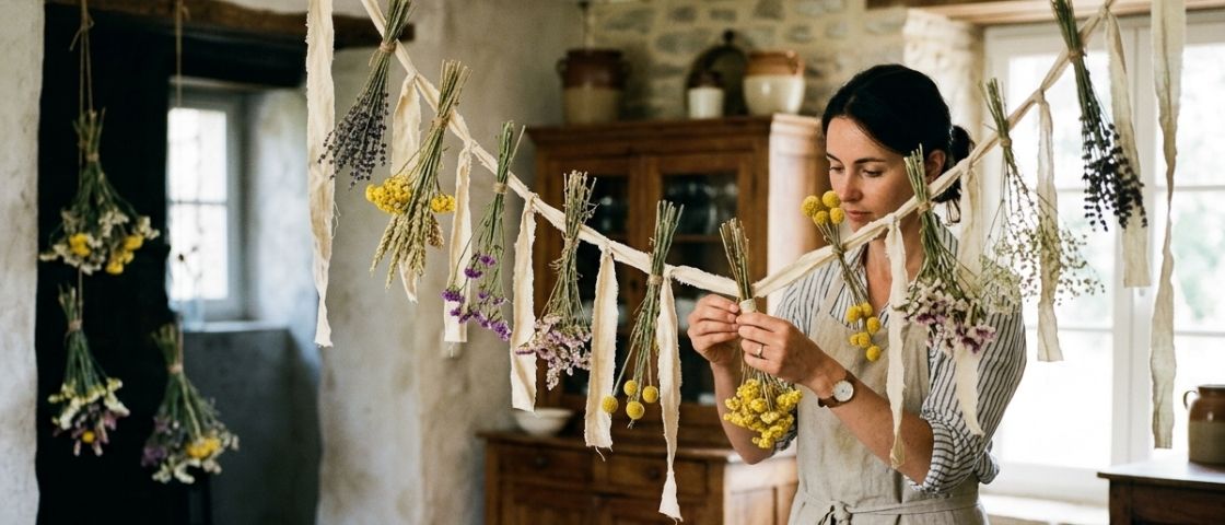 Guirlande de fleurs séchées suspendue