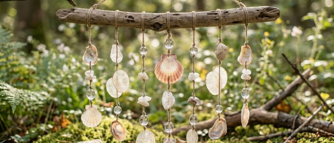 Mobile décoratif avec coquillages et perles