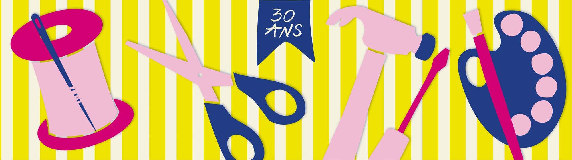 photos accessoires DIY : fil, pelotes de laine, ciseaux, broderie, machine à coudre,...
