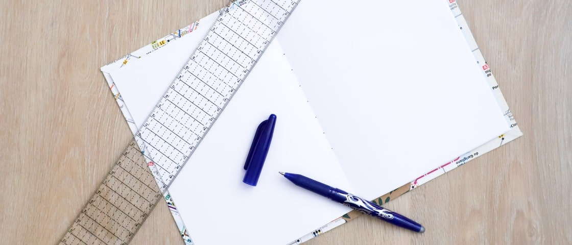 Handmade DIY travel journal: pen and ruler