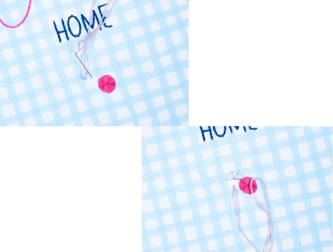 Création d’un point rond en broderie sur papier pour former une fleur.