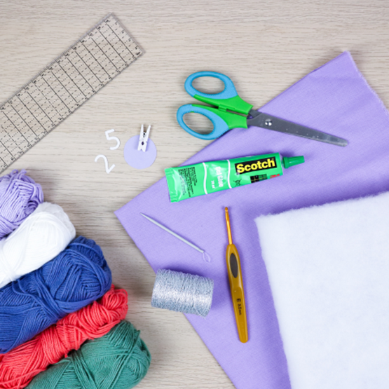 Materials for making a granny square Advent calendar