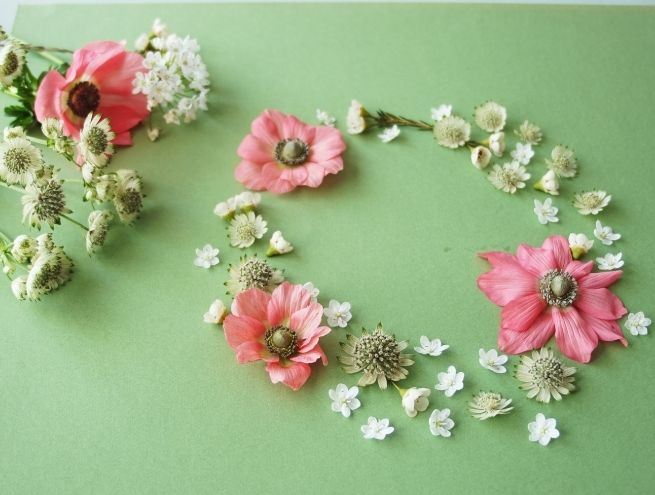 composition fleurs faire part mariage coeur floral mise en page decoration champetre