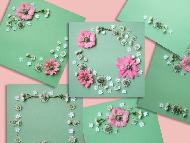 variations design wedding announcement flowers multiple compositions pastel background inspiration