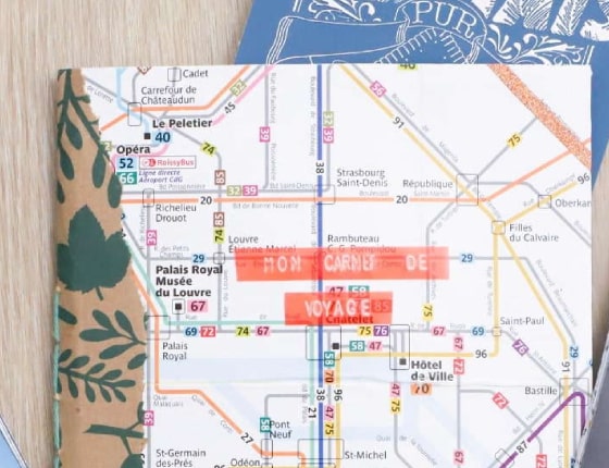  Carnet de voyage DIY fait main : carte de transport, plan de Paris et Londres, appareil photo