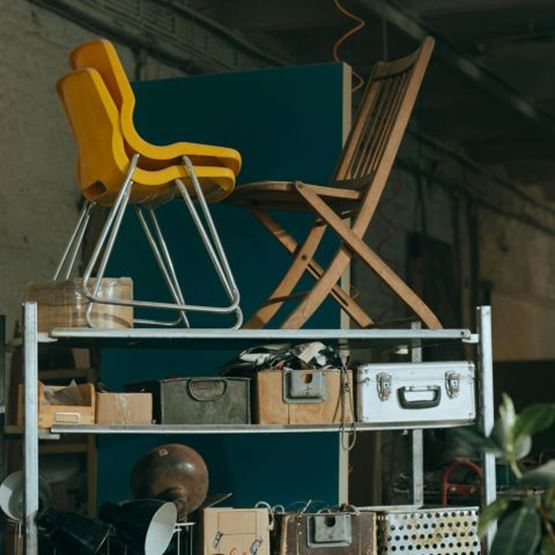 Upcycled wooden furniture in a minimalist style with neutral tones